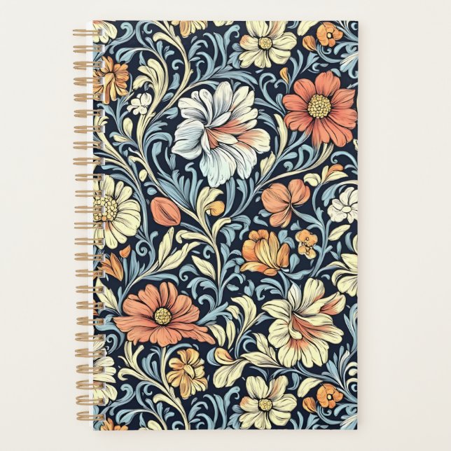 Vintage-style blue colour botanical pattern  plann planner (Front)