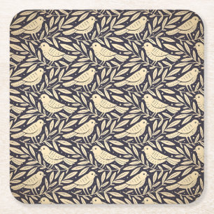 Vintage-style blue colour botanical pattern squar square paper coaster