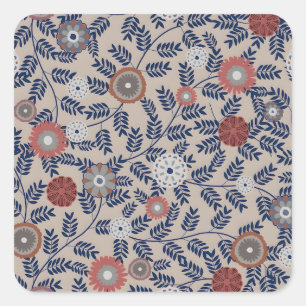 Vintage-style blue colour botanical pattern squar square sticker