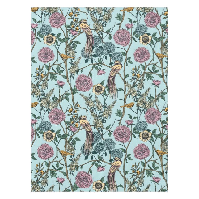 Vintage-style blue colour botanical pattern  tablecloth (Front)