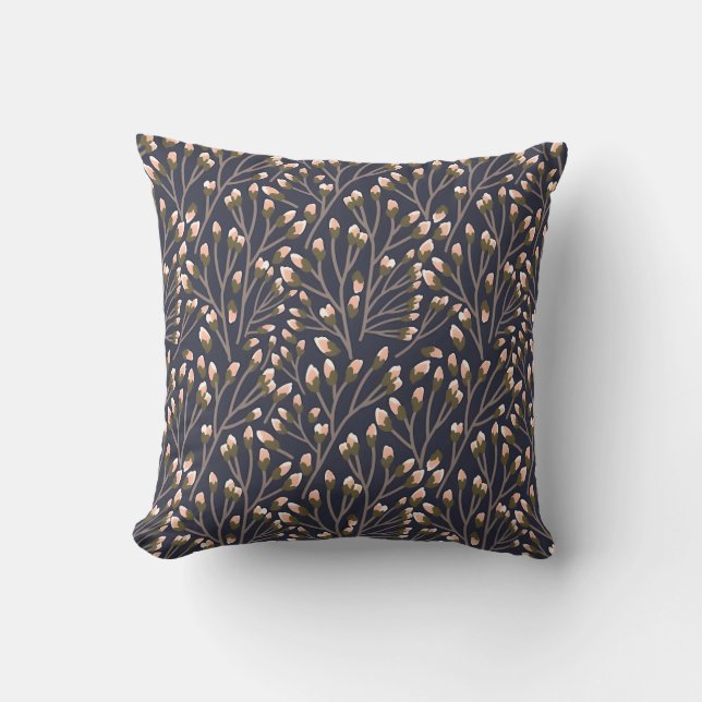 Vintage-style blue colour botanical pattern  throw pillow (Front)