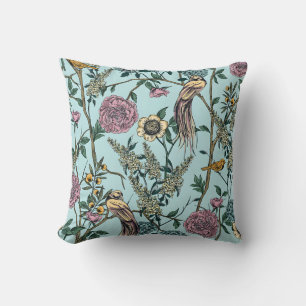 Vintage-style blue colour botanical pattern  throw pillow