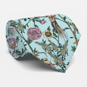 Vintage-style blue colour botanical pattern  tie