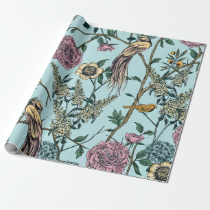 Vintage-style blue colour botanical pattern  wrapping paper