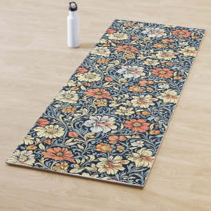 Vintage-style blue colour botanical pattern  yoga  mat