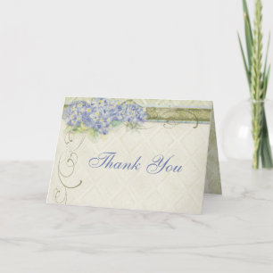 Vintage Style Blue Hydrangea Floral Swirl Damask Thank You Card