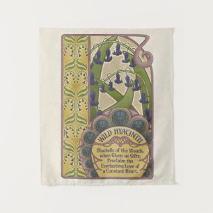 Vintage Style Bluebell Art with Green Pattern Back Tapestry