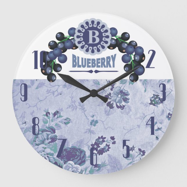 Vintage style blueberries fruit kitchen clock (Front)