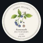 Vintage style Blueberry Jam jar on Off white Classic Round Sticker<br><div class="desc">Elegant Personalized hand painted watercolor vintage style blueberry jam label on off white background. Use for your homemade jam's or anything you choose. Makes great gift. Fill your information on label and enjoy.</div>