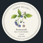 Vintage style Blueberry Jam jar on Off white Classic Round Sticker<br><div class="desc">Elegant Personalized hand painted watercolor vintage style blueberry jam label on off white background. Use for your homemade jam's or anything you choose. Makes great gift. Fill your information on label and enjoy.</div>