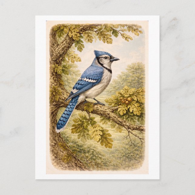 Vintage-Style Bluejay lllustration Postcard (Front)
