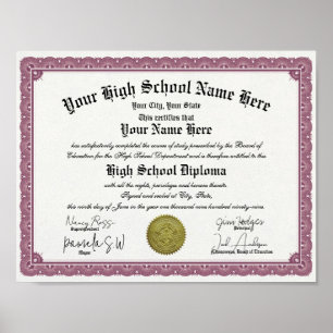 Vintage Style Border High School Diploma Replica Poster