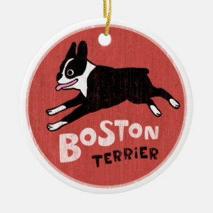 Vintage Style Boston Terrier Ceramic Ornament