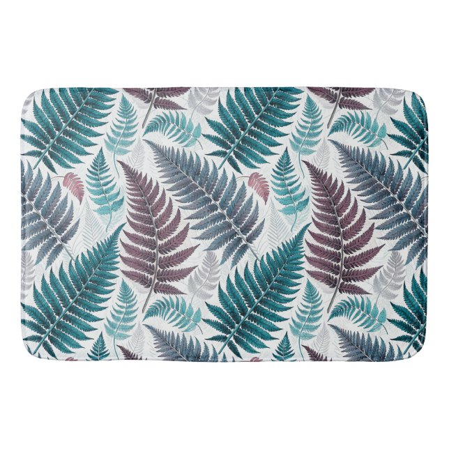 Vintage-style botanical fern leaves bath mat (Front)