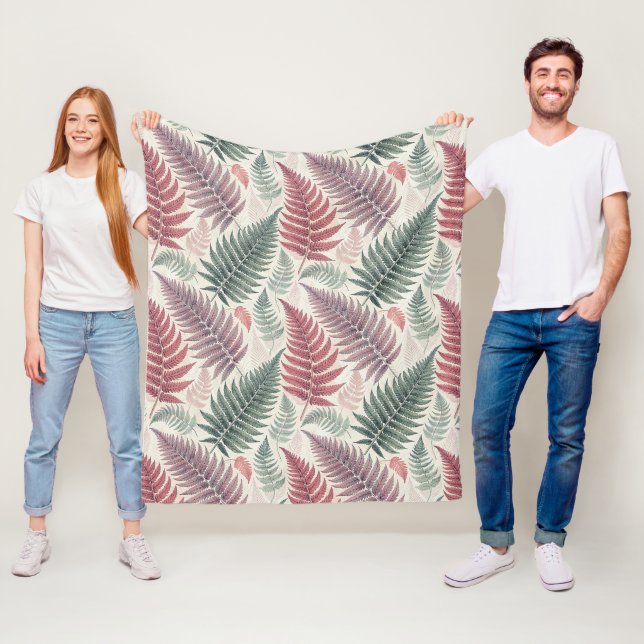 Vintage-style botanical fern leaves fleece blanket (In Situ)