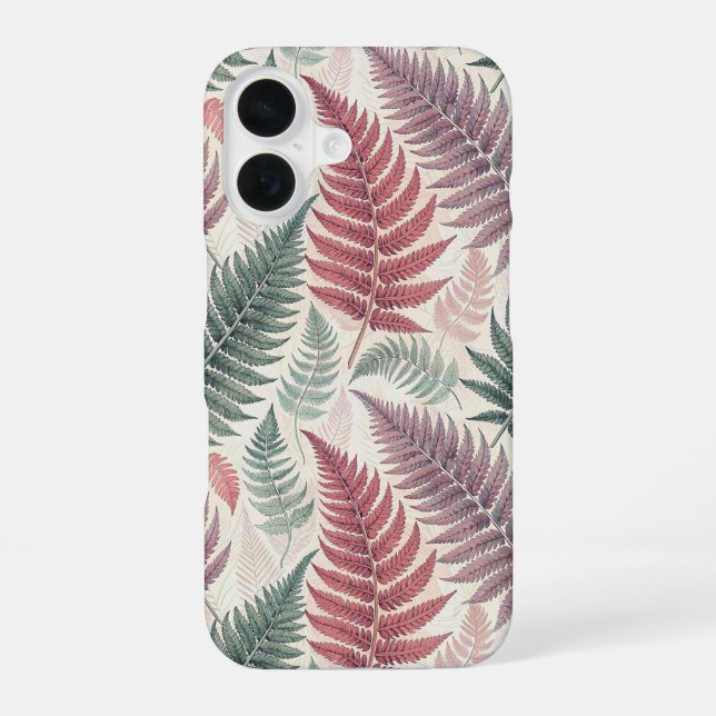 Vintage-style botanical fern leaves iPhone 16 case (Back)