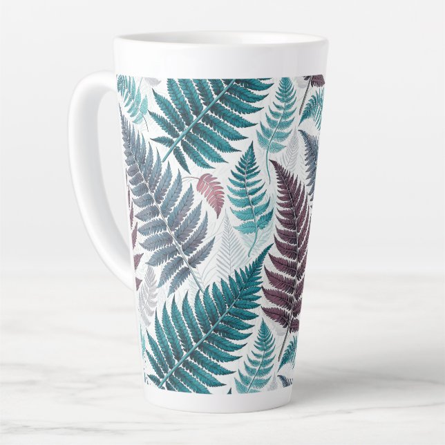 Vintage-style botanical fern leaves latte mug (Left Angle)