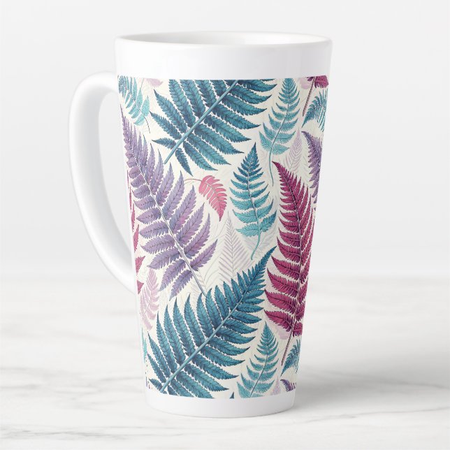 Vintage-style botanical fern leaves latte mug (Left Angle)