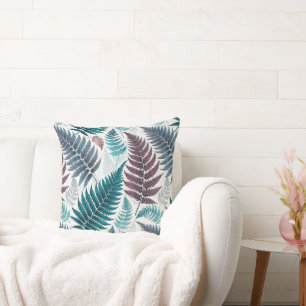 Vintage-style botanical fern leaves throw pillow