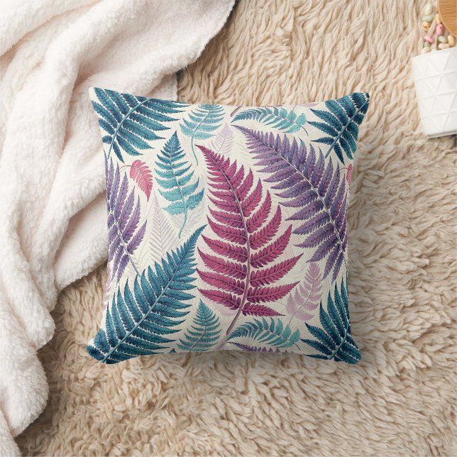 Vintage-style botanical fern leaves throw pillow (Blanket)