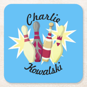 Vintage-style Bowling Square Paper Coaster