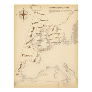 Vintage style British Isles Shipping Forecast Photo Print