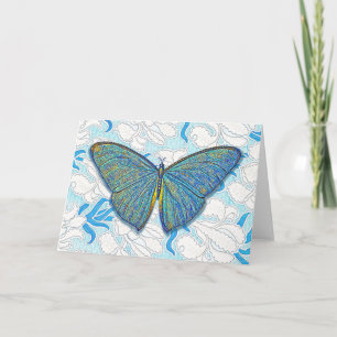 Vintage Style Butterfly and Floral in Blue Art Card