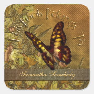 Vintage Style Butterfly Bookplate Square Sticker