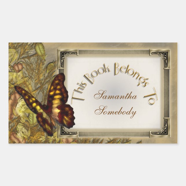 Vintage Style Butterfly Illustration Bookplate Sticker (Front)