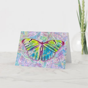 Vintage Style Butterfly on Colourful Pattern Art Card
