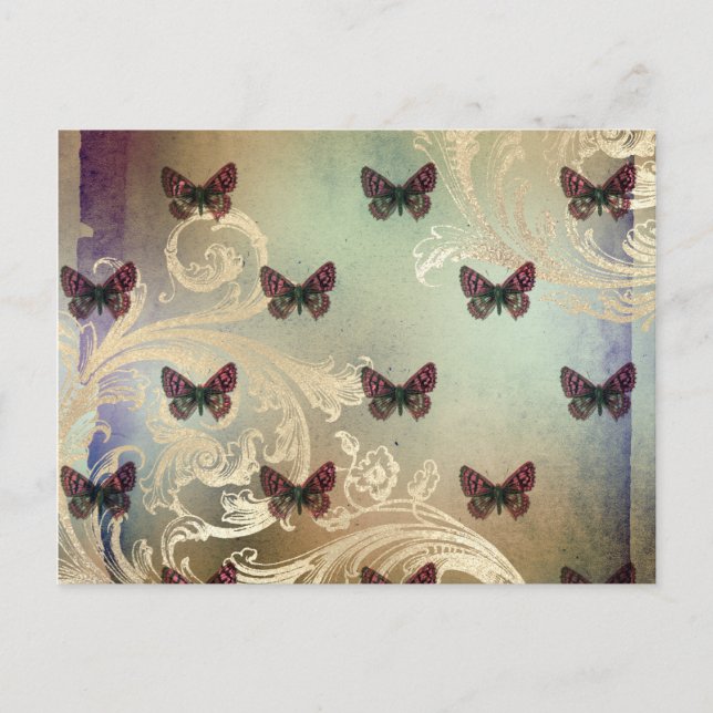 Vintage Style Butterfly Scroll Postcard (Front)