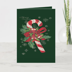 Vintage-Style Cane-Shaped Sugar-Stick Merry-Christ Holiday Card