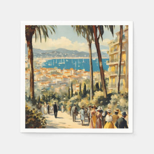 Vintage Style Cannes French Travel Watercolor Napkin