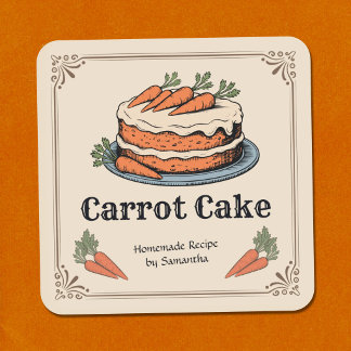 Vintage-Style Carrot Cake Label Sticker