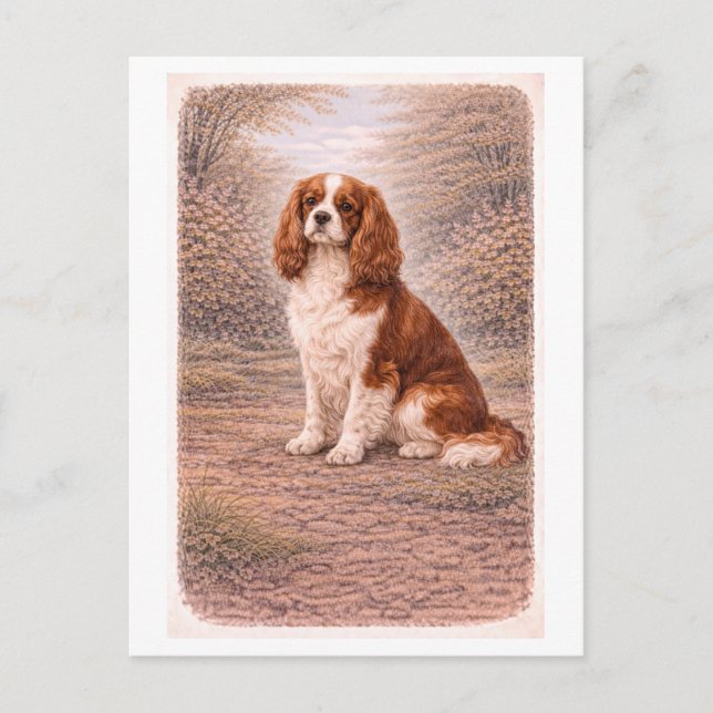 Vintage-Style Cavalier King Charles Spaniel Postcard (Front)