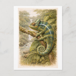 Vintage-Style Chameleon Illustration Postcard