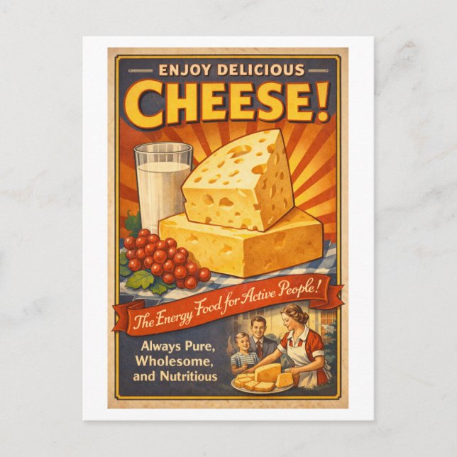 Vintage-Style Cheese Advertisement Postcard (Front)