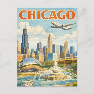 Vintage Style Chicago Travel Postcard