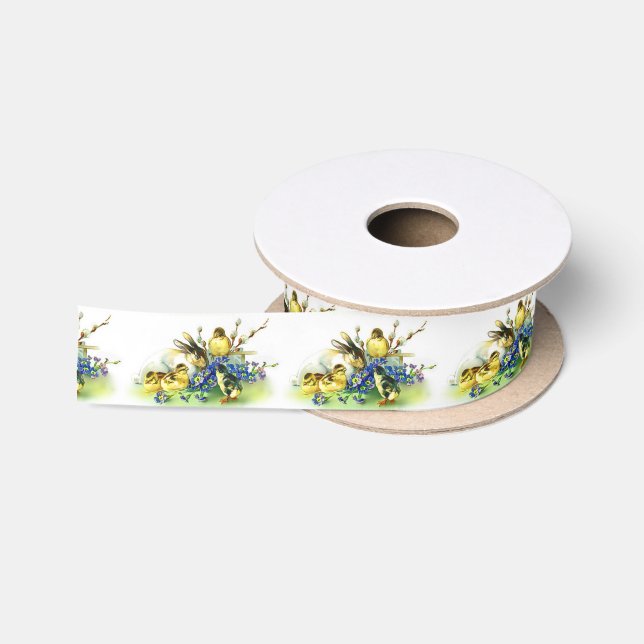 Vintage Style Chicks & Bunny Easter Ribbon Satin Ribbon (Spool)