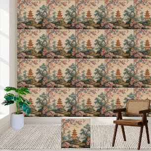 Vintage Style Chinoiserie Garden Scene Tile