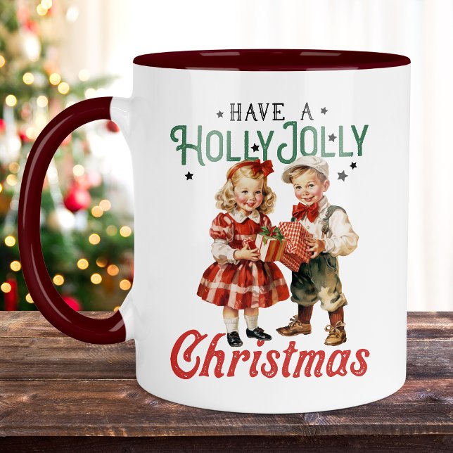 Vintage Style Christmas Children Holly Jolly Mug (Creator Uploaded)