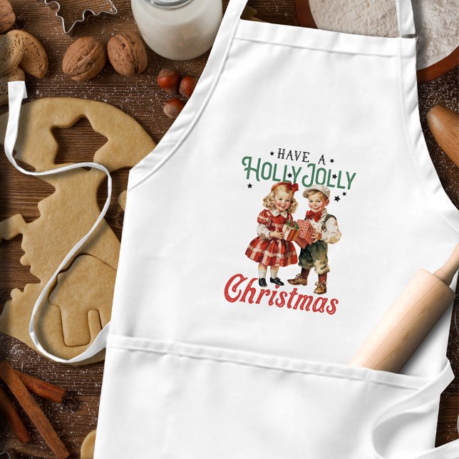 Vintage Style Christmas Children Holly Jolly Standard Apron (Creator Uploaded)