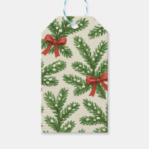 Vintage style Christmas fir branch and red ribbon Gift Tags