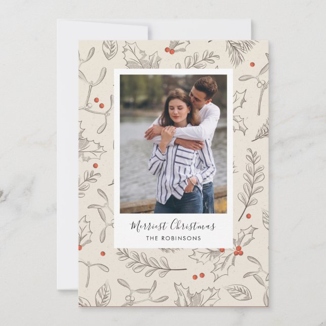 Vintage Style Christmas Holiday Photo Card (Front)