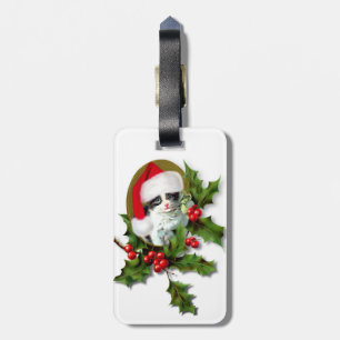 Vintage Style Christmas Kitten Luggage Tag