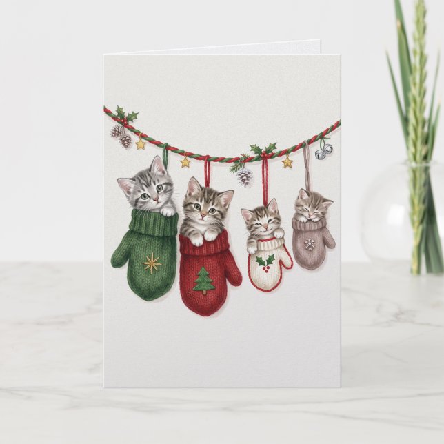 Vintage Style Christmas Kittens Charming Card (Front)