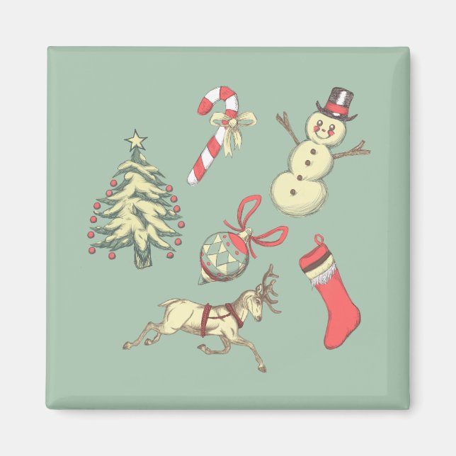 Vintage Style Christmas Magnet (Front)