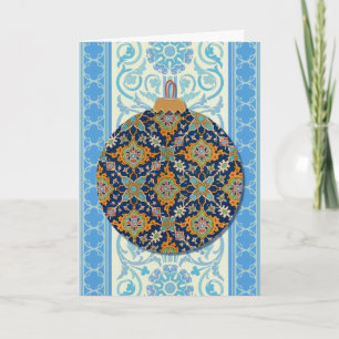 Vintage Style Christmas Ornament Blue Holiday Card