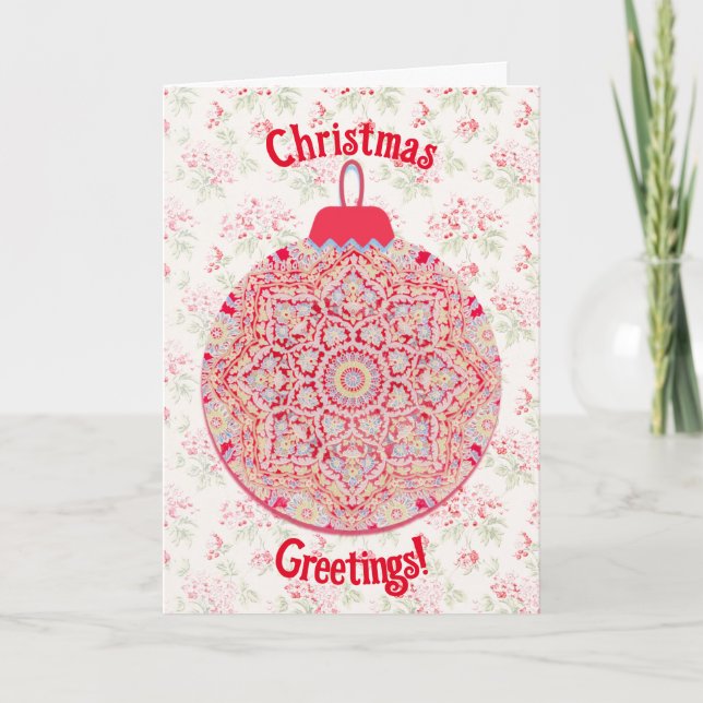 Vintage Style Christmas Ornament Floral Card (Front)