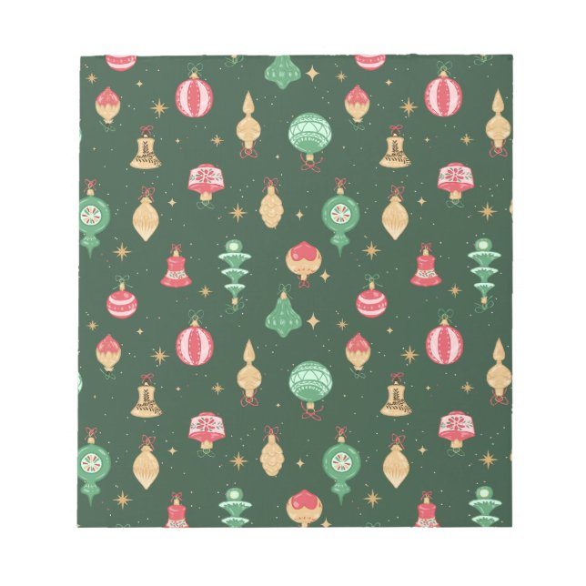 Vintage Style Christmas Ornament Pattern - Green Notepad (Front)